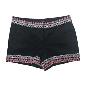 LOFT Womens Twill Trouser Shorts Embroidered Detail Size 4 Black